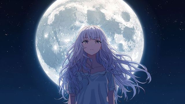 Moonlit Anime Girl in Peaceful Night Sky