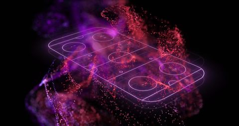 Neon Purple Ice Hockey Rink with Abstract Digital Illustration