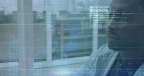 Businessman Analyzing Financial Data with Tech Overlay