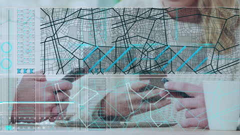 Colleagues Collaborating with Smartphone Digital Interface Overlays