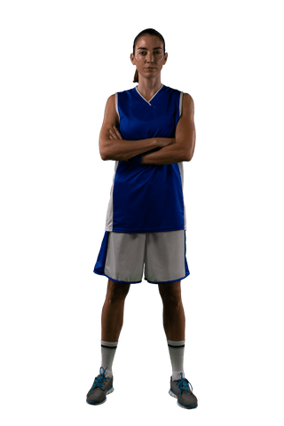 Caucasian Sportswoman in Basketball Attire with Folded Arms on Transparent Background