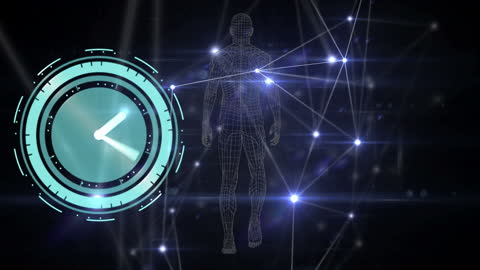 Futuristic Human Network Animation with Digital Clock