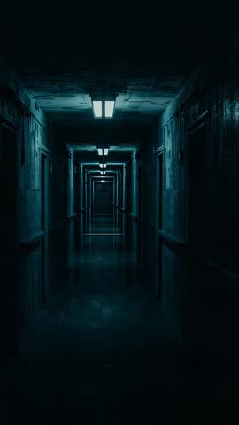 Sliding Camera Moving Through Moody Motel Corridor Nighttime Vertical Cinematic Loop