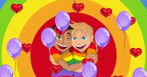 Joyful Embrace of Diversity with Balloons and Hearts