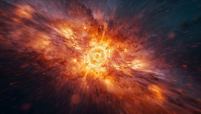 Exploding Supernova Core Emitting Fiery Plasma Ring and Radial Light Streaks