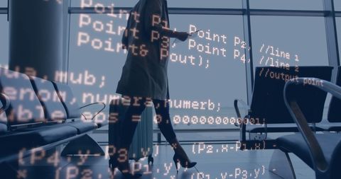 Businesswoman with luggage using smartphone at airport
