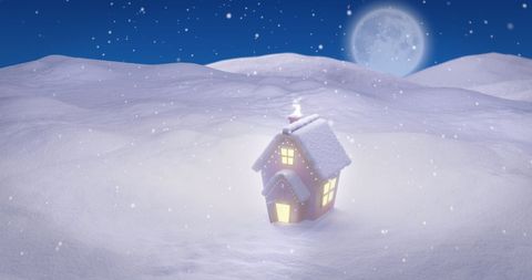 Christmas Cottage in Snowy Winter Wonderland with Moonlight