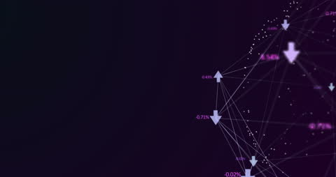 Abstract Data Network with Arrows on Purple Background