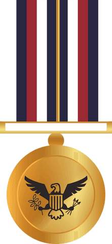 Transparent military medal with gold eagle insignia on ribbon
