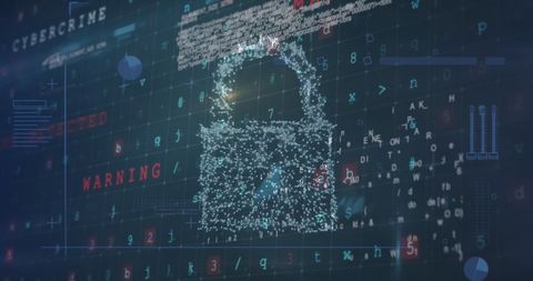 Digital Padlock Over Data Grid Featuring Cybersecurity Message - Download Free Stock Images Pikwizard.com