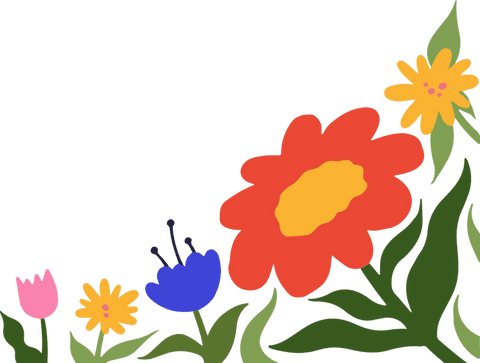 Colorful blooms and leaves flat design on transparent background