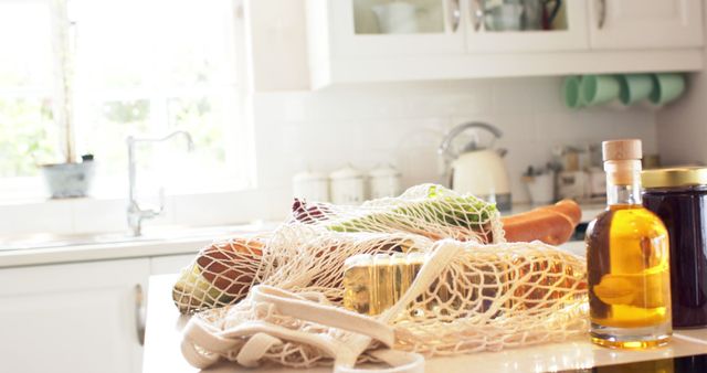 Sustainable Grocery Purchases in Modern Kitchen Setting - Download Free Stock Images Pikwizard.com