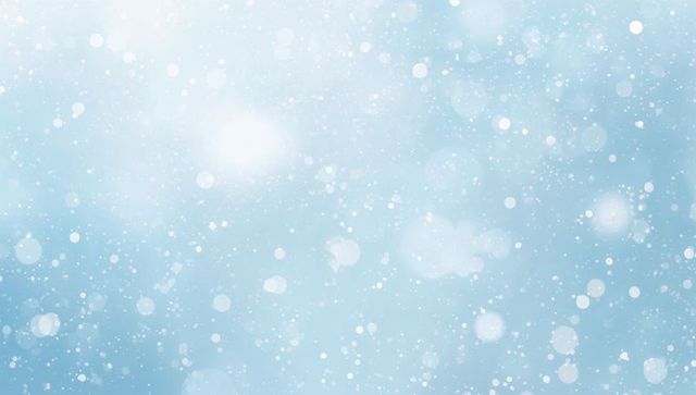 Drifting pale blue bokeh with falling snowlike orbs and soft glowing winter light