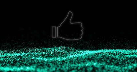 Glowing Thumbs Up Icon Over Digital Waves