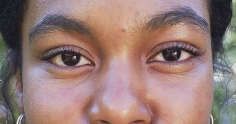 Close-up of young woman's eyes with long eyelashes