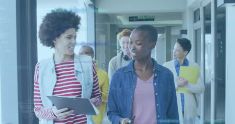 Diverse Business Team Collaborating with Futuristic Technology Overlay