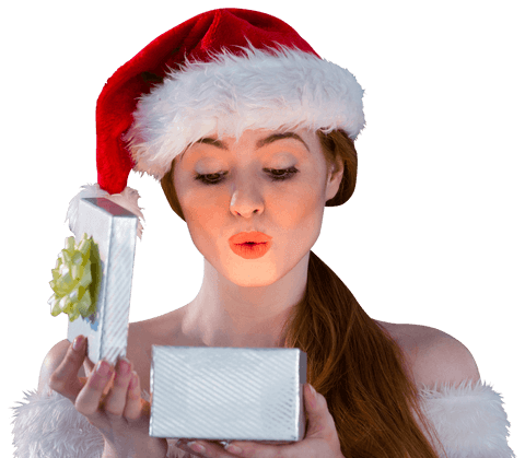 young woman in santa hat opening holiday gift box transparent - Download Free Stock Videos Pikwizard.com