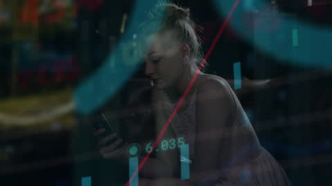 Caucasian Woman Analyzing Financial Data on Smartphone
