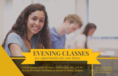 Smiling Student Promotes Evening Classes and Learning Opportunities - Download Free Stock Templates Pikwizard.com