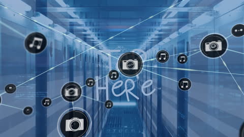 Futuristic Data Center with Digital Network Overlay