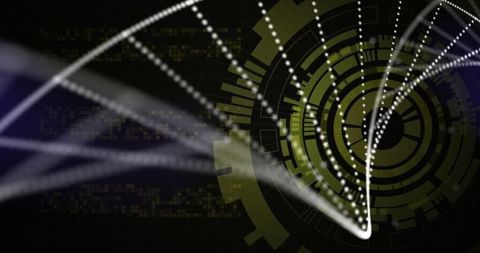 Futuristic technology abstract with digital gear and dotted lines