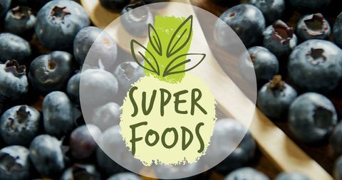 Blueberries with superfoods label promoting healthy eating