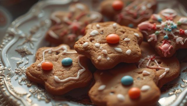 Elegant Gingerbread Stars with Icing on Silver Platter