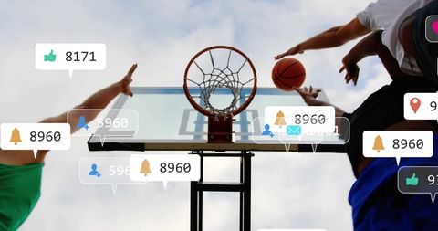 Digital Connectivity in Basketball Action with Icon Overlays