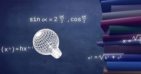 Mathematical equations and science textbooks illustration