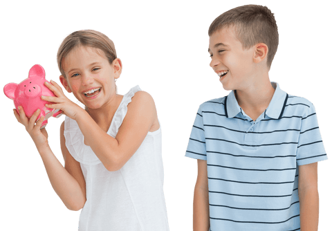 Children Joyfully Interacting with Piggy Bank, Girl Laughing Face - Download Free Stock Videos Pikwizard.com