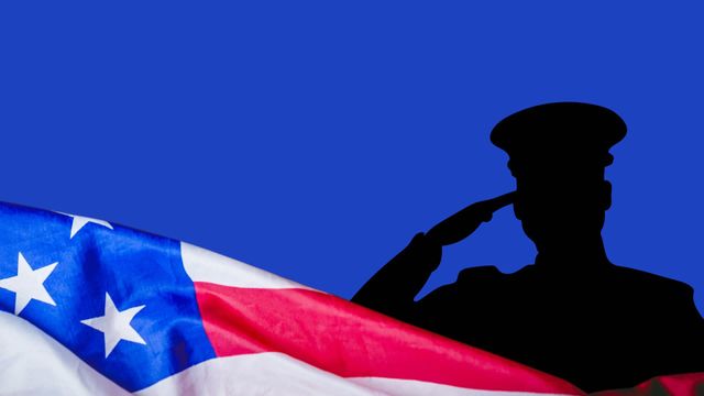 This dynamic graphic shows a soldier saluting against a background of the American flag and blue backdrop. It evokes themes of patriotism, respect, and national pride. Ideal for use in celebratory materials like Independence Day, Memorial Day, or Veterans Day marketing campaigns. It can also be effectively used in educational content about the military and national service.