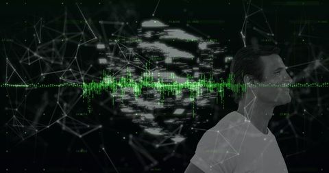futuristic data visualization with contemplative caucasian man - Download Free Stock Images Pikwizard.com