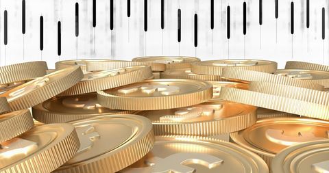 Euro Coins and Financial Technology Bars Overlay