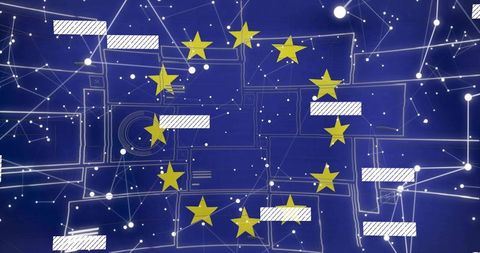 European Union Stars on Digital Network Background