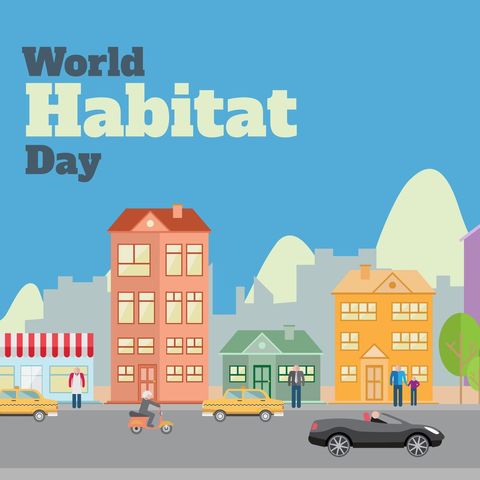 World Habitat Day Campaign Graphic with Vibrant Town Scene - Download Free Stock Templates Pikwizard.com