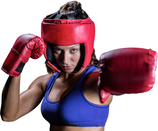 Determined Female Boxer Wearing Red Gloves and Headgear, Background Transparent - Download Free Stock Videos Pikwizard.com