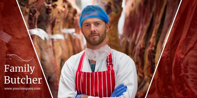 Local Butcher Standing Proud with Traditional Meats Nearby - Download Free Stock Templates Pikwizard.com