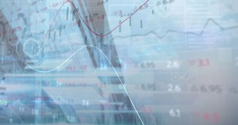 Abstract Financial Data Charts Overlaying Urban Background