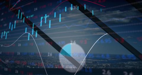 Business technology and statistics with cityscape background