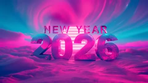 Floating 3D 2026 Neon Numerals over Dreamlike Aurora Clouds for New Year Celebration