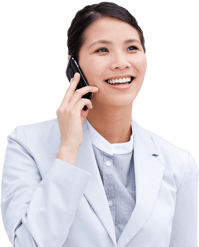 transparent asian businesswoman answering phone call smiling - Download Free Stock Videos Pikwizard.com