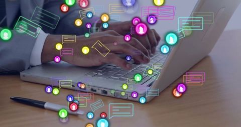 Business professional engaging online communication tools