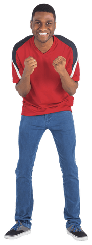 Transparent Background Excited Male Fan Cheering in Red Jersey