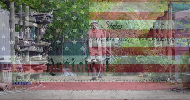 Vintage American Scene with Constitution and Flag Overlay - Download Free Stock Images Pikwizard.com