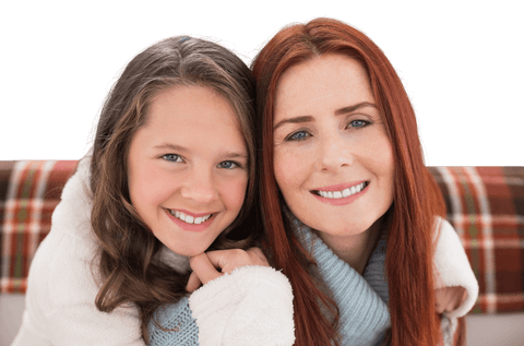 Caucasian Mother and Daughter Smiling Embrace on Transparent Background