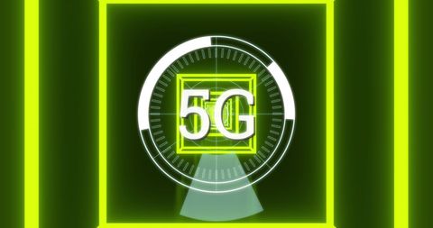 Glowing 5G Network Concept with Vibrant Neon Green Squares