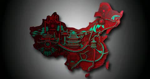 Illuminated Map of China with Cultural Embossed Design Animation