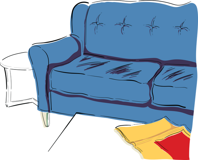 Cartoon Style Blue Couch with Yellow Book, Transparent Table Background - Download Free Stock Videos Pikwizard.com