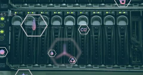 Eco-Symbols Overlay on Computer Server Bank - Download Free Stock Images Pikwizard.com