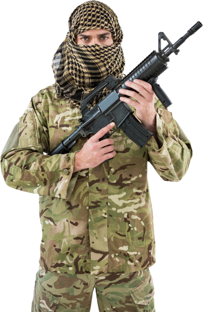 Transparent Soldier with Covered Face in Camouflage Holding Rifle - Download Free Stock Videos Pikwizard.com